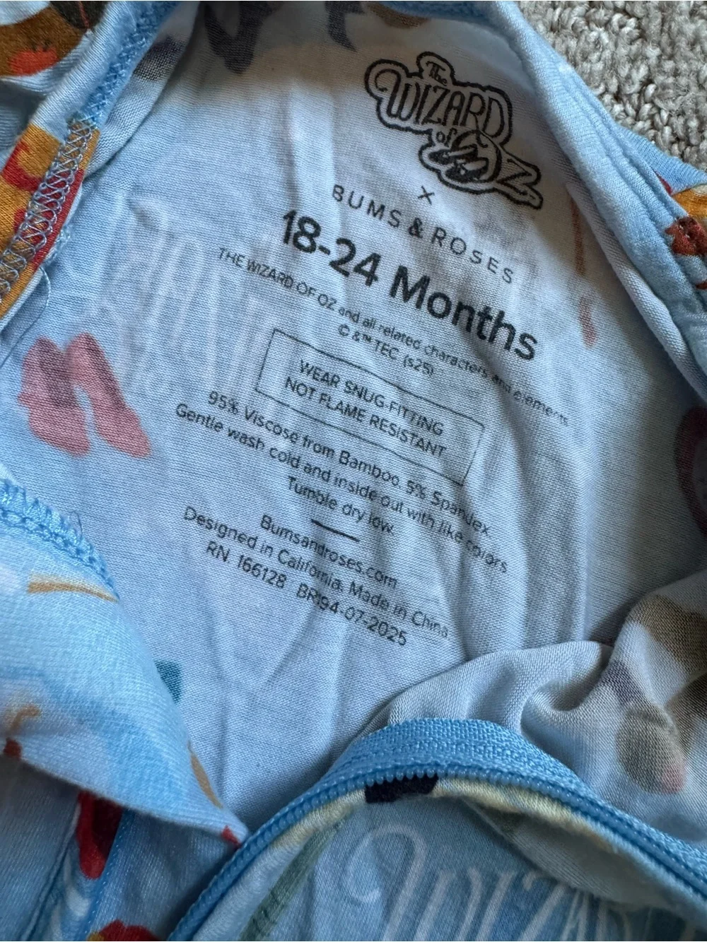 The Wizard of Oz Light Blue Kids One-Piece Zip Pajama 18-24 months